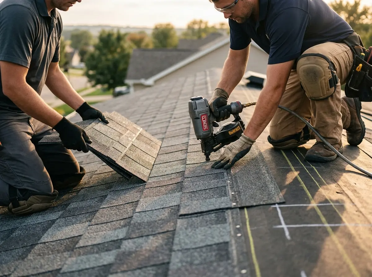 Professional roofer working on a residential roof in Pine Hill